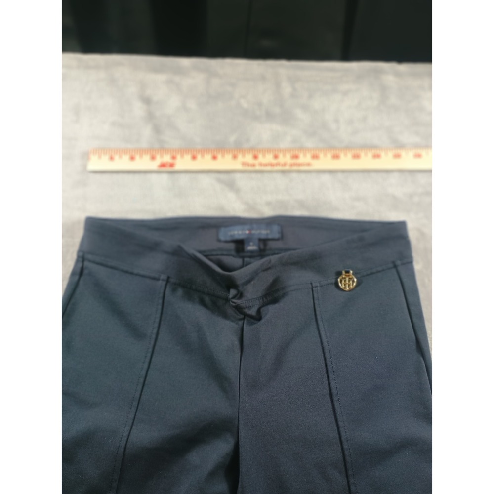 Tommy Hilfiger Womens Pull-On Slim Trousers Navy Blue M Gold Logo‎ Detail - Picture 4 of 6